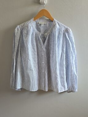 NWT Free Assembly Blue and White Pinstriped Button Down Blouse Size Medium